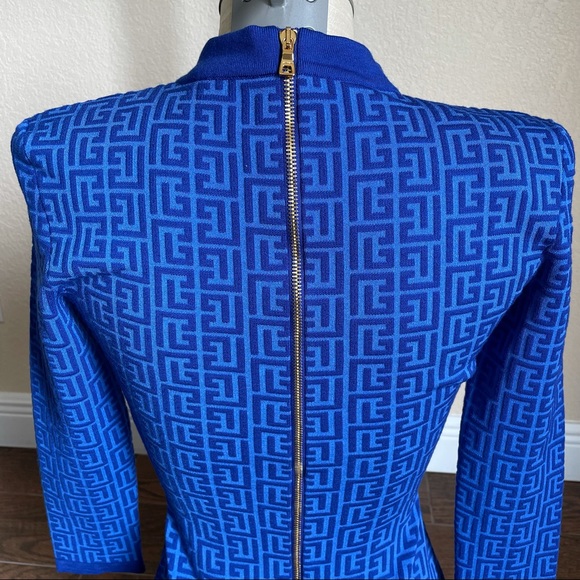 ❌SOLD❌ Balmain Balman Monogram Jacquard Long Sleeve Wool Blend Minidress - Picture 7 of 17